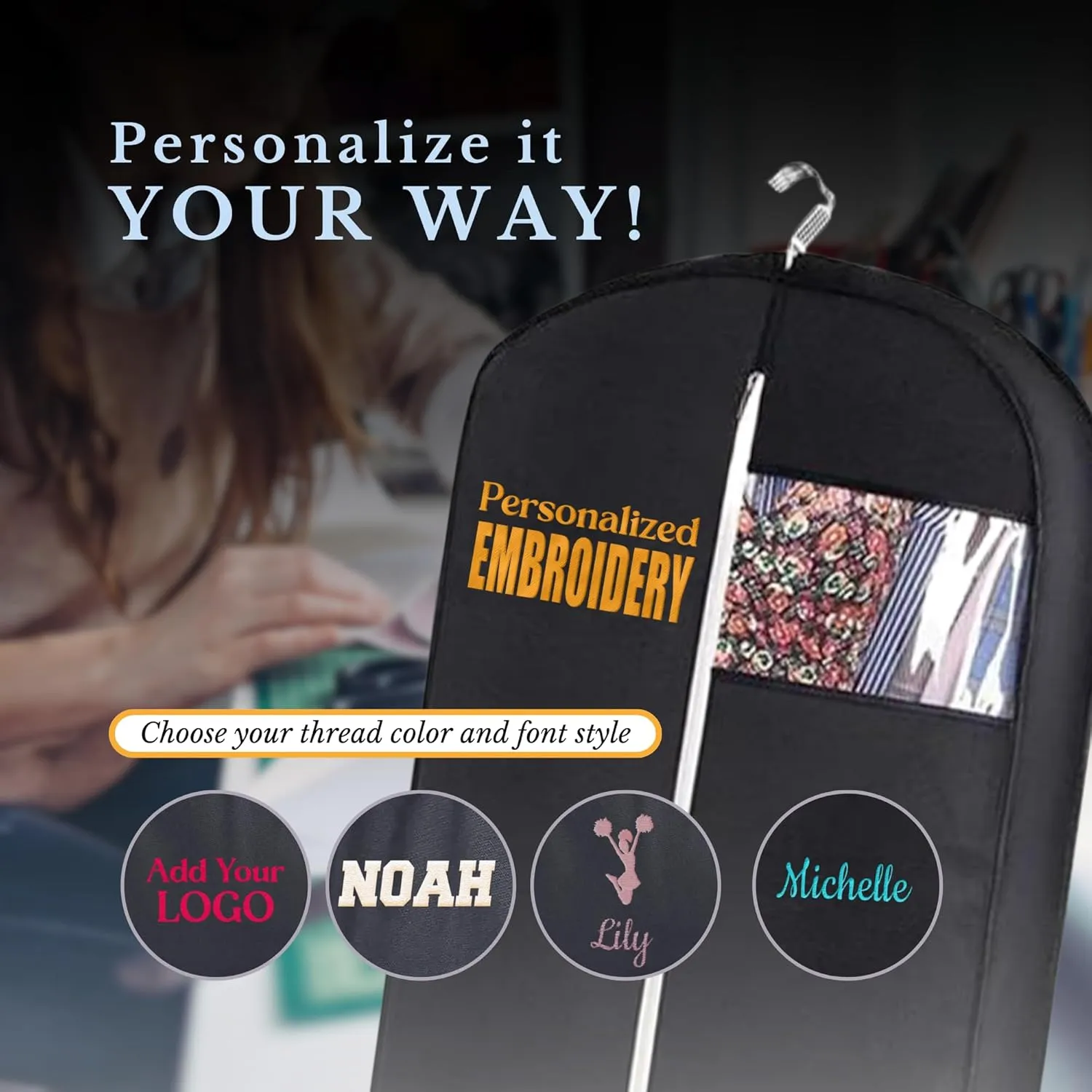 Personalized Cheer Uniform Garment Bag With Name Embroidered Breathable Black Bags With 2 Mesh Pockets Ideal For Cheerleader Gifts For Hanging Clothes Dress Cover Bag With Carry Handles Cheer Stuff