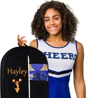 Personalized Cheer Uniform Garment Bag With Name Embroidered Breathable Black Bags With 2 Mesh Pockets Ideal For Cheerleader Gifts For Hanging Clothes Dress Cover Bag With Carry Handles Cheer Stuff