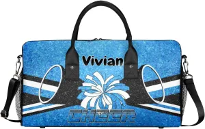Personalized Cheerleader Cheer Bag for Women, Custom Name Sport Duffel Bag Custom Travel Overnight Weekender Bags, Personalized Gifts Blue Pattern