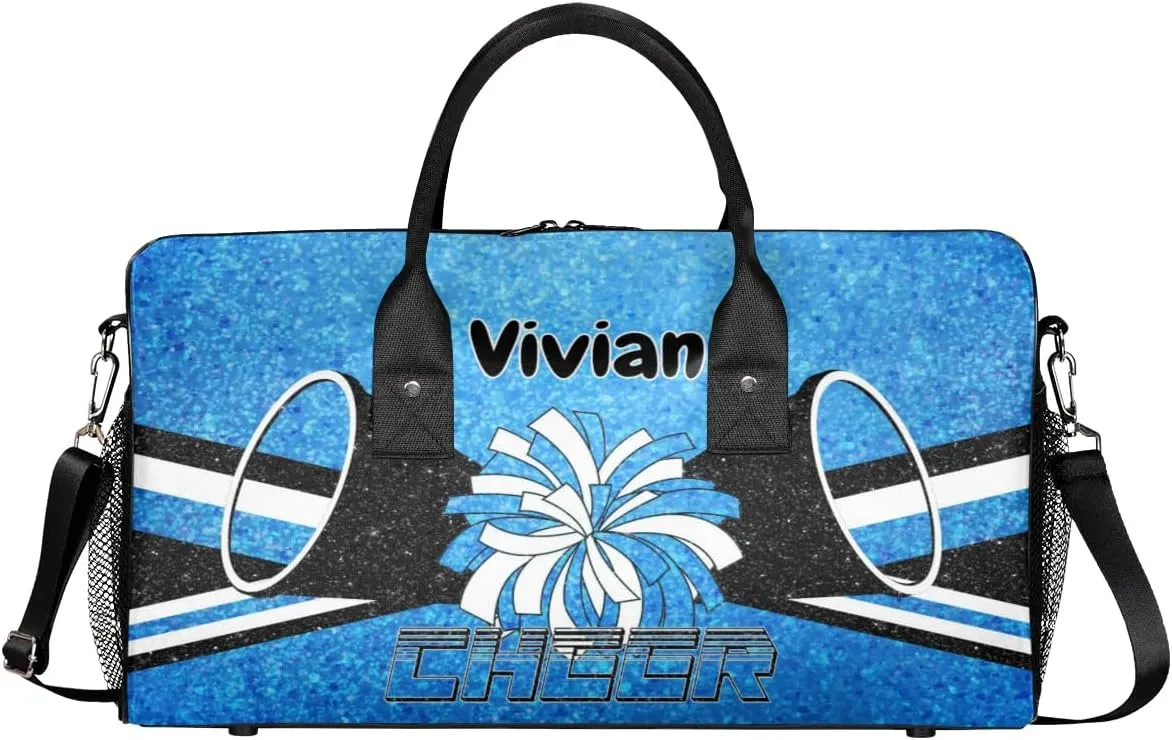 Personalized Cheerleader Cheer Bag for Women, Custom Name Sport Duffel Bag Custom Travel Overnight Weekender Bags, Personalized Gifts Blue Pattern