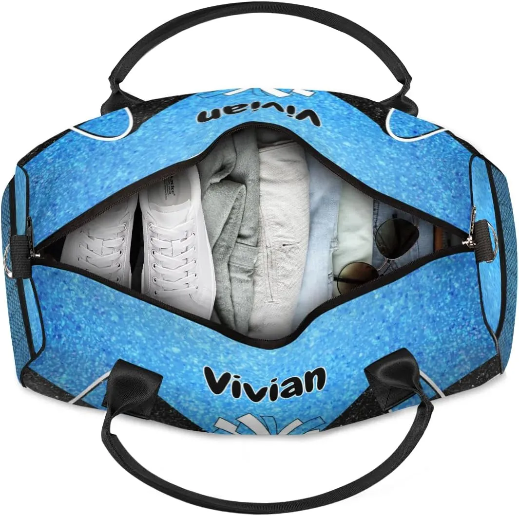 Personalized Cheerleader Cheer Bag for Women, Custom Name Sport Duffel Bag Custom Travel Overnight Weekender Bags, Personalized Gifts Blue Pattern