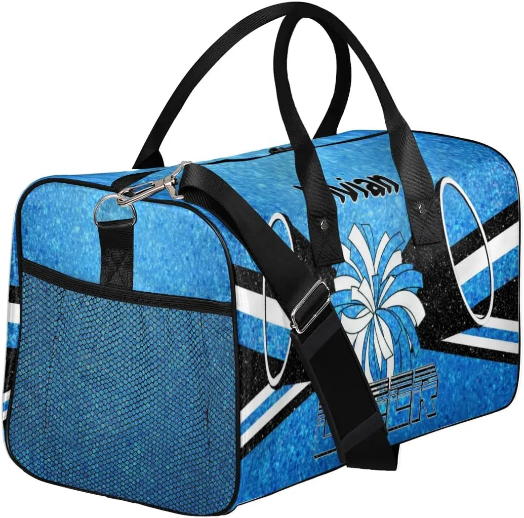 Personalized Cheerleader Cheer Bag for Women, Custom Name Sport Duffel Bag Custom Travel Overnight Weekender Bags, Personalized Gifts Blue Pattern