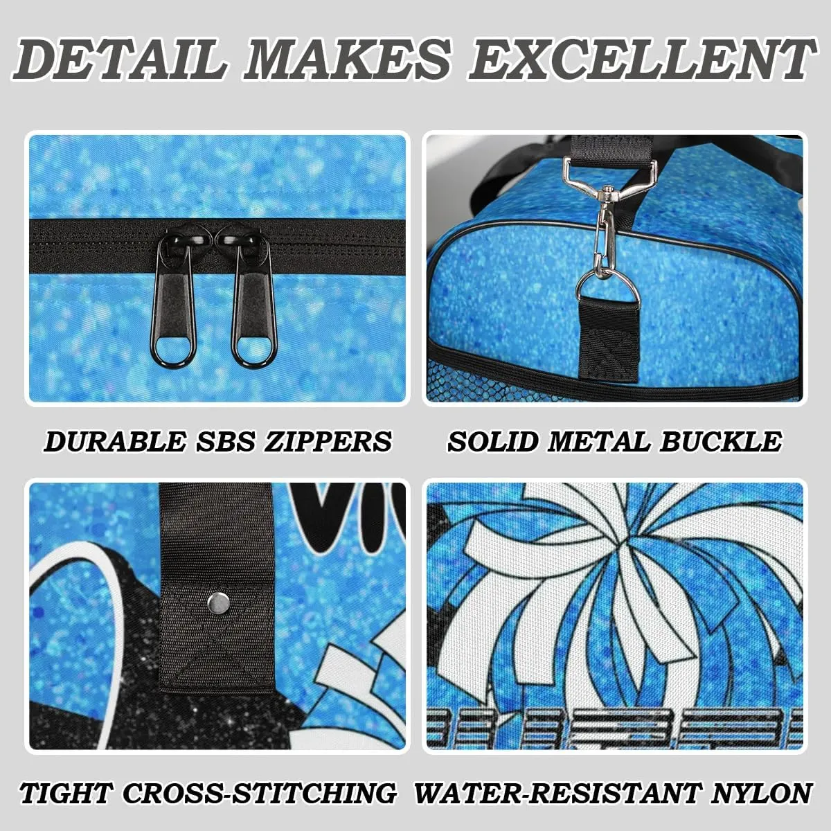 Personalized Cheerleader Cheer Bag for Women, Custom Name Sport Duffel Bag Custom Travel Overnight Weekender Bags, Personalized Gifts Blue Pattern