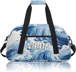 Personalized Custom Gym Bag for Women Men Carry on Japanese Waves Travel Duffel Tote Ocean Asian Overnight Workout Weekender Bag