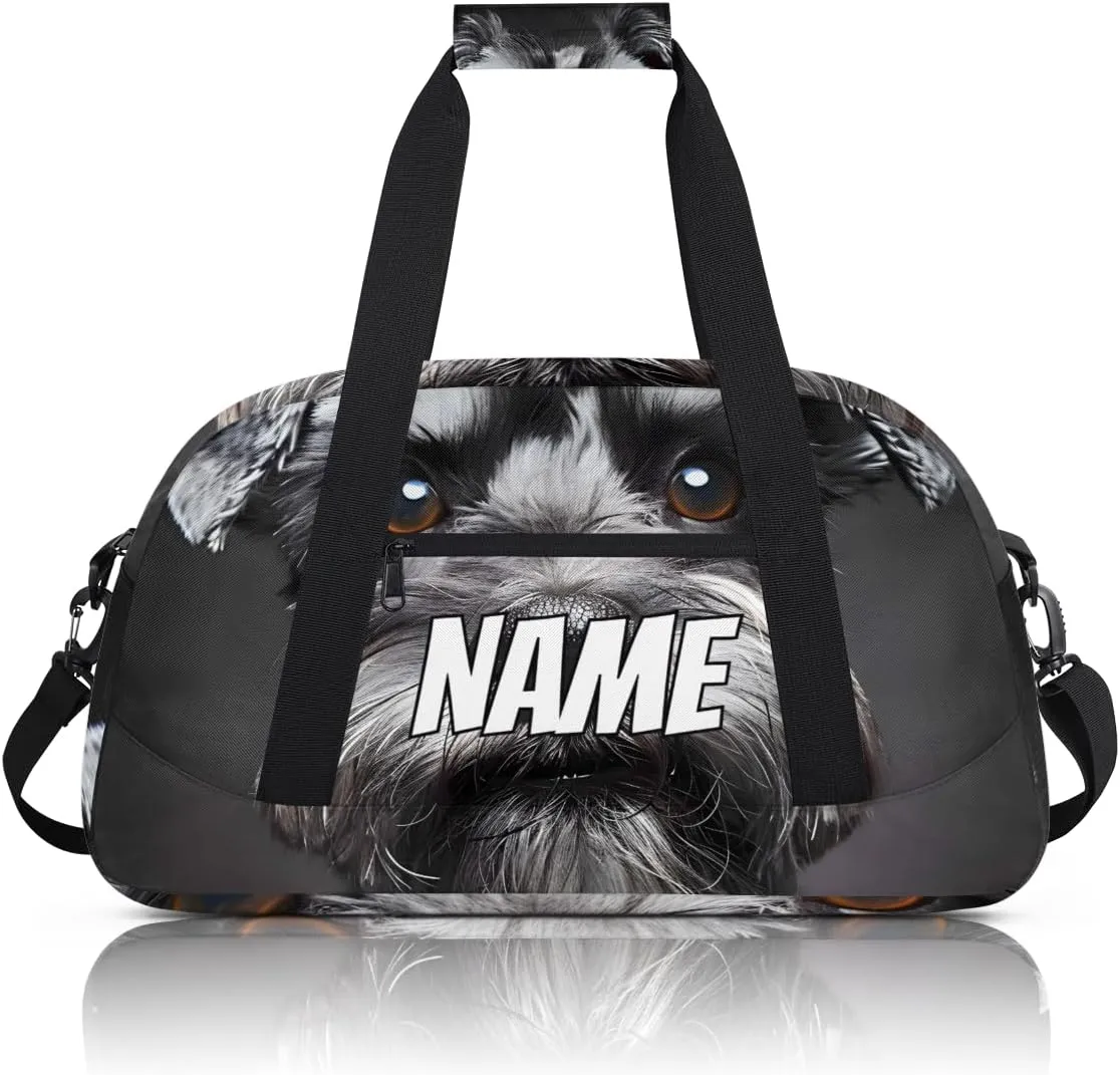 Personalized Custom Gym Bag for Women Men Carry on Lovely Schnauzer Dog Travel Duffel Tote Pet Animal Overnight Workout Weekender Bag