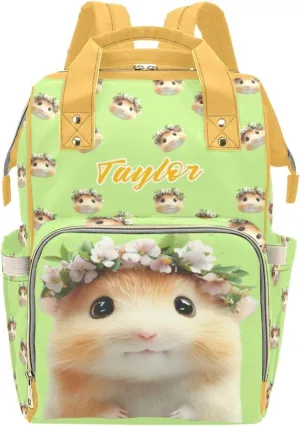 Personalized Custom Mommy Baby Backpack, Custom Name Waterproof Diaper Bag, Large Capacity Multifunctional, Cute Hamster and Guinea Pig Elements, Spacious Mommy Bag