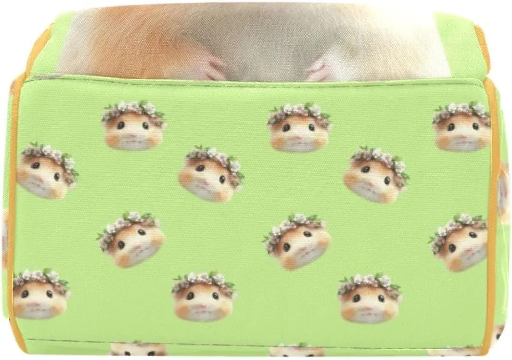 Personalized Custom Mommy Baby Backpack, Custom Name Waterproof Diaper Bag, Large Capacity Multifunctional, Cute Hamster and Guinea Pig Elements, Spacious Mommy Bag