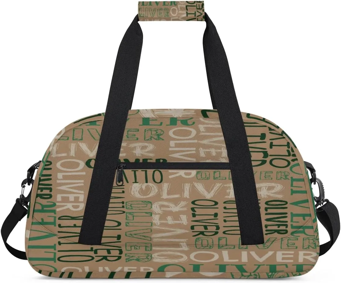 Personalized Dance Bag Duffel Bag for Girl, Custom Sport Gym Bag for Boy, Ballet Bag Weekender Bags Travel Duffel Bag Gift for Kids Brown Green Text