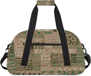 Personalized Dance Bag Duffel Bag for Girl, Custom Sport Gym Bag for Boy, Ballet Bag Weekender Bags Travel Duffel Bag Gift for Kids Brown Green Text