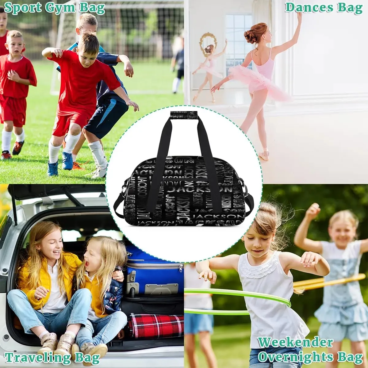 Personalized Dance Bag Duffel Bag for Girl, Custom Sport Gym Bag for Boy, Ballet Bag Weekender Bags Travel Duffel Bag Gift for Kids Gradation White Black