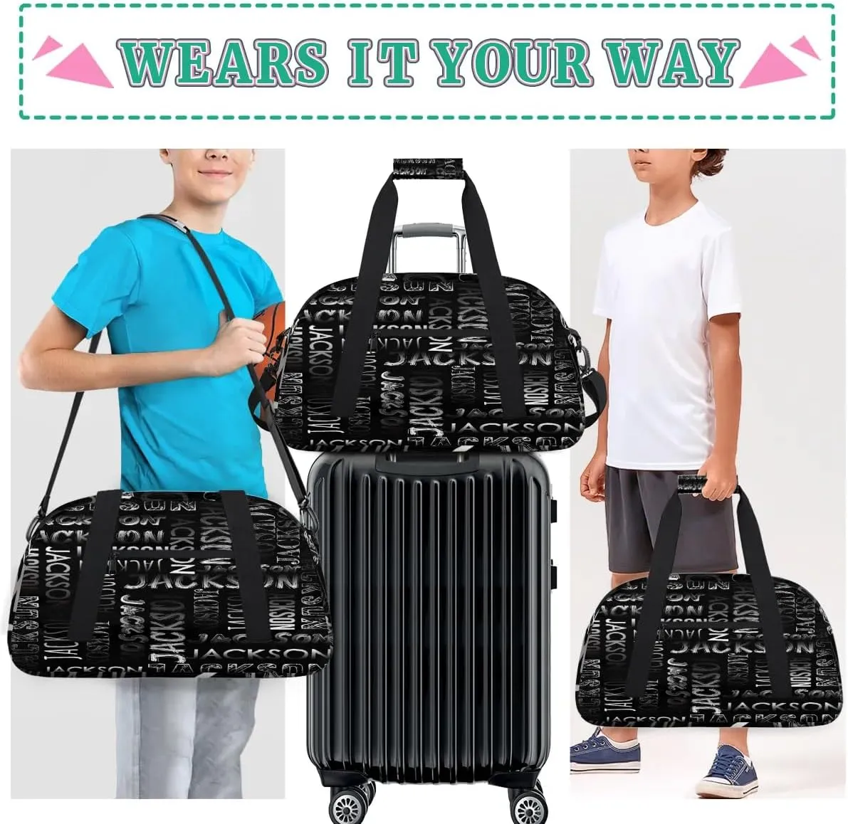 Personalized Dance Bag Duffel Bag for Girl, Custom Sport Gym Bag for Boy, Ballet Bag Weekender Bags Travel Duffel Bag Gift for Kids Gradation White Black