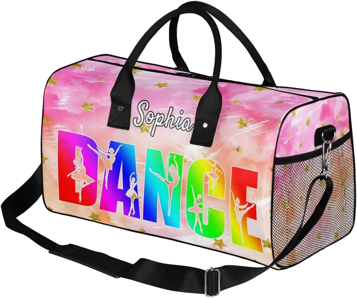 Personalized Dance Bag Gym Bags, Custom Neme Dance Ballet Sports Duffel Bags Weekender Bags Custom Travel Duffel Bag Bag Glitter Stars