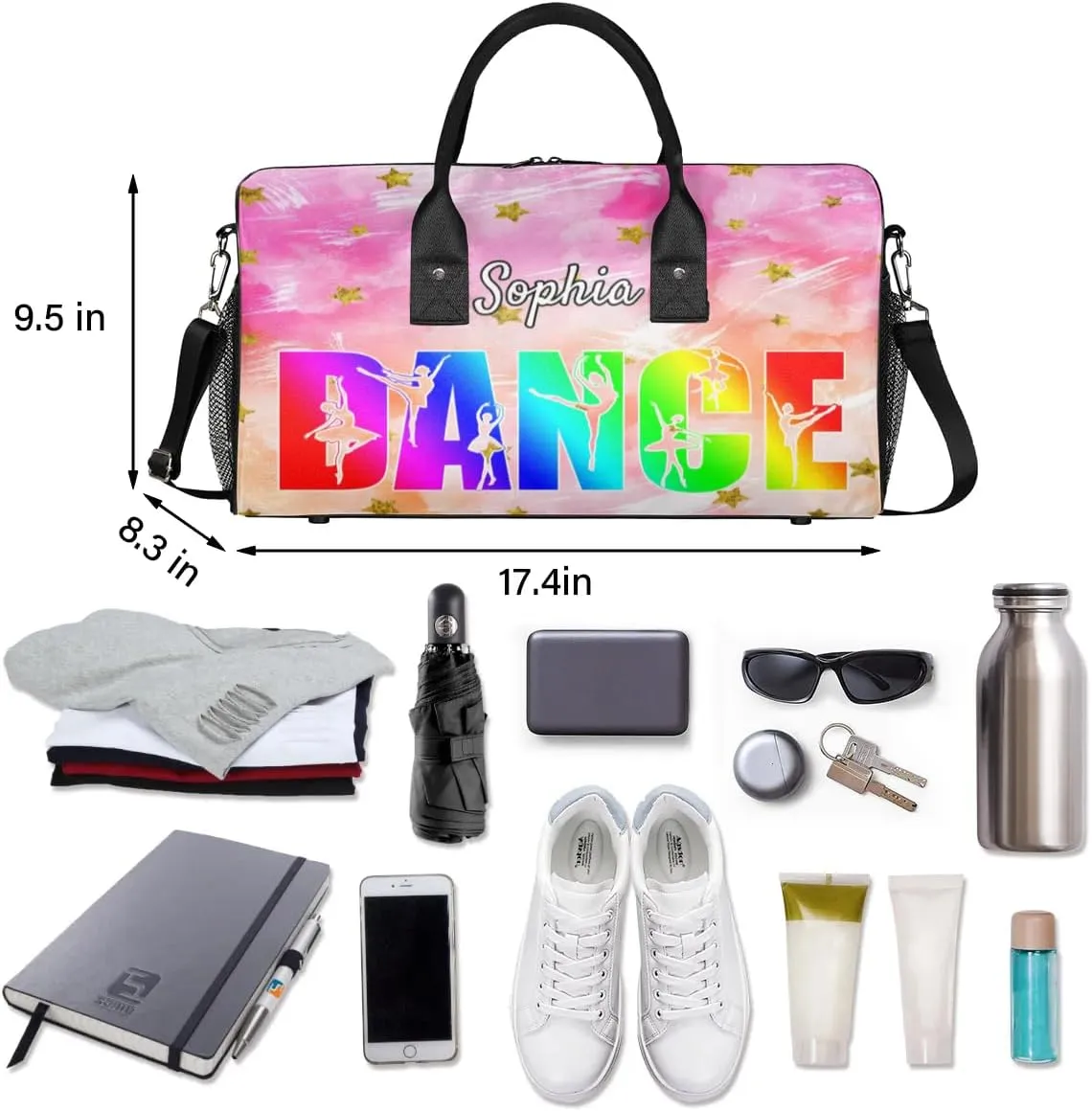 Personalized Dance Bag Gym Bags, Custom Neme Dance Ballet Sports Duffel Bags Weekender Bags Custom Travel Duffel Bag Bag Glitter Stars