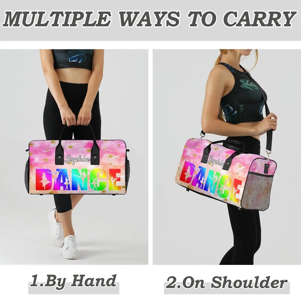 Personalized Dance Bag Gym Bags, Custom Neme Dance Ballet Sports Duffel Bags Weekender Bags Custom Travel Duffel Bag Bag Glitter Stars