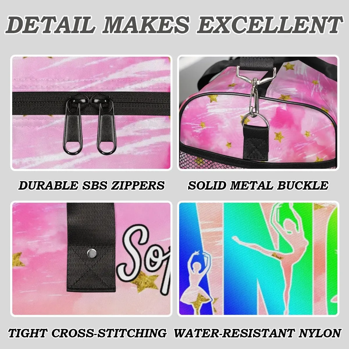 Personalized Dance Bag Gym Bags, Custom Neme Dance Ballet Sports Duffel Bags Weekender Bags Custom Travel Duffel Bag Bag Glitter Stars