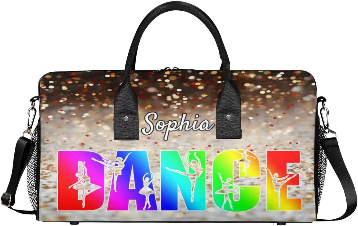 Personalized Dance Bag Gym Bags, Custom Neme Dance Ballet Sports Duffel Bags Weekender Bags Custom Travel Duffel Bag Bag Glitters Colourful