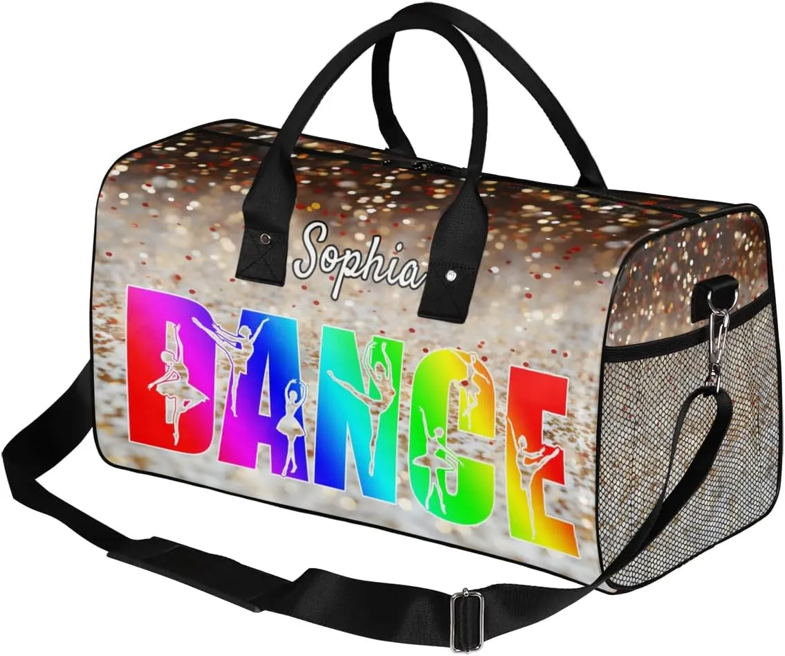 Personalized Dance Bag Gym Bags, Custom Neme Dance Ballet Sports Duffel Bags Weekender Bags Custom Travel Duffel Bag Bag Glitters Colourful