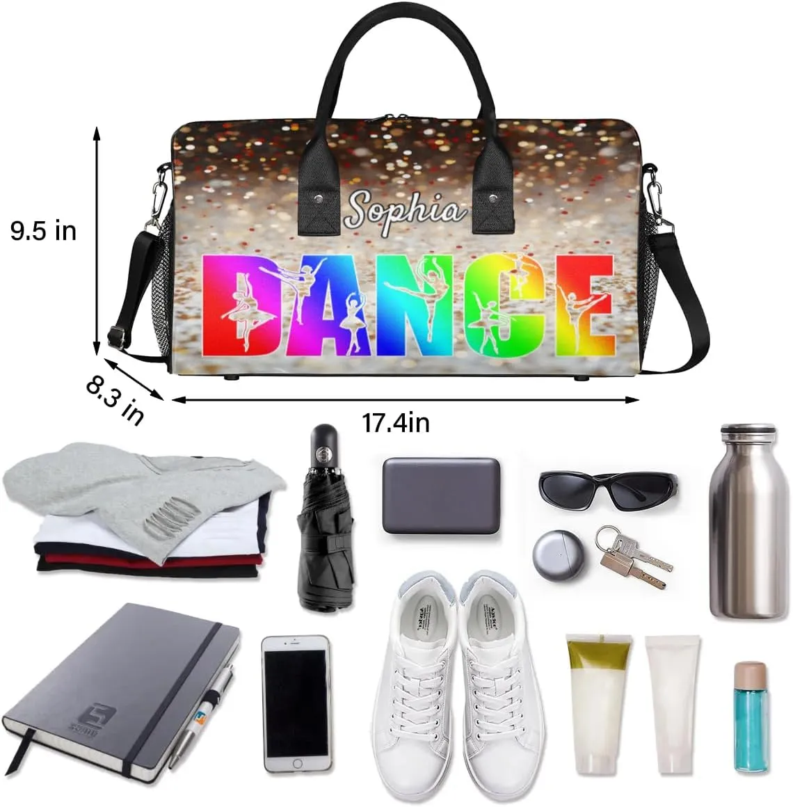 Personalized Dance Bag Gym Bags, Custom Neme Dance Ballet Sports Duffel Bags Weekender Bags Custom Travel Duffel Bag Bag Glitters Colourful
