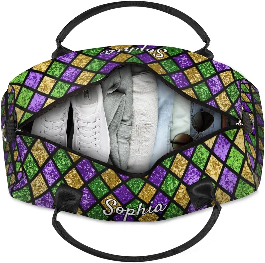 Personalized Dance Bag Gym Bags, Custom Neme Dance Ballet Sports Duffel Bags Weekender Bags Custom Travel Duffel Bag Bag Lattice Glitter Pattern