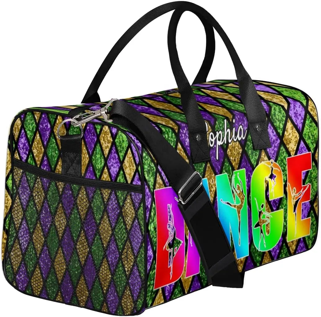 Personalized Dance Bag Gym Bags, Custom Neme Dance Ballet Sports Duffel Bags Weekender Bags Custom Travel Duffel Bag Bag Lattice Glitter Pattern