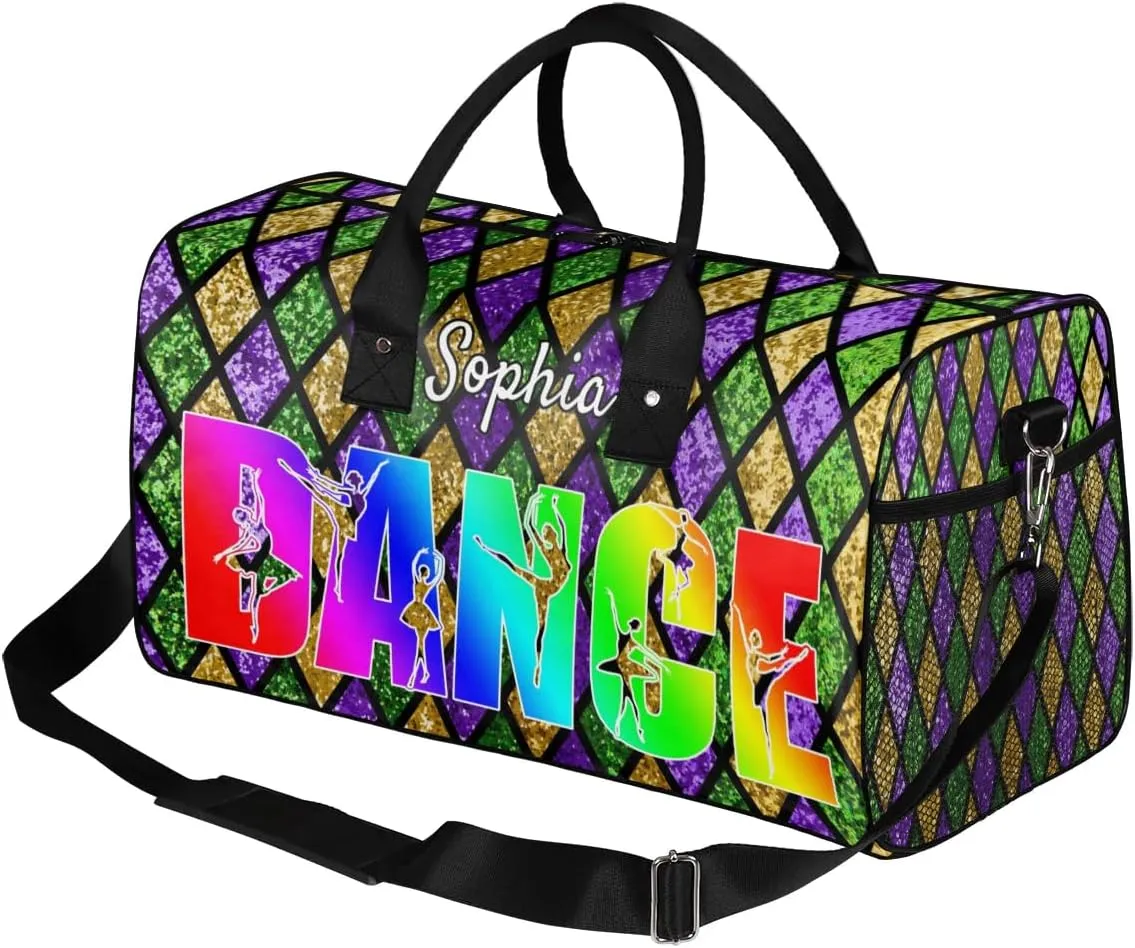 Personalized Dance Bag Gym Bags, Custom Neme Dance Ballet Sports Duffel Bags Weekender Bags Custom Travel Duffel Bag Bag Lattice Glitter Pattern