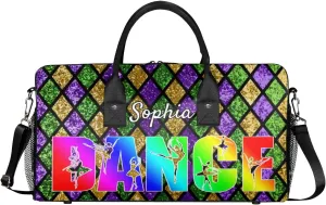 Personalized Dance Bag Gym Bags, Custom Neme Dance Ballet Sports Duffel Bags Weekender Bags Custom Travel Duffel Bag Bag Lattice Glitter Pattern