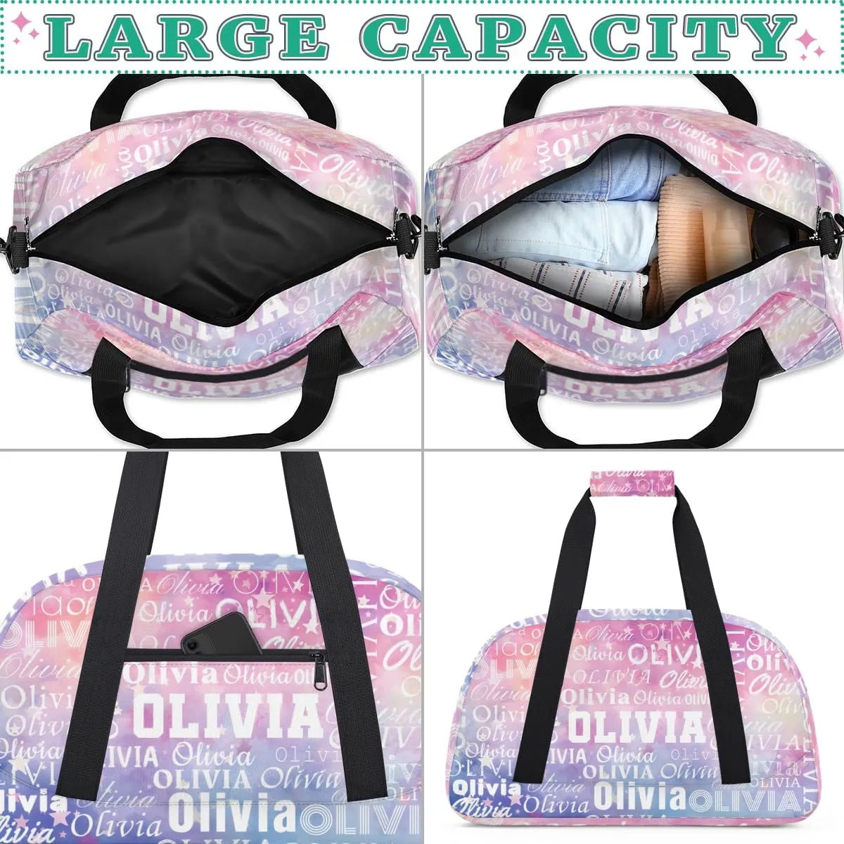 Personalized Duffel Bag Custom Dance Bag for Girls Customized Kids Gymnastics Creative Name Ballet Bag Overnighter Travel Carry on Tote Sport for Boys Backpack Gradient Purple