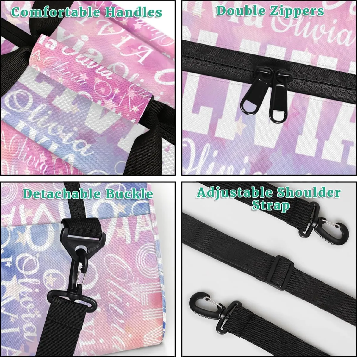 Personalized Duffel Bag Custom Dance Bag for Girls Customized Kids Gymnastics Creative Name Ballet Bag Overnighter Travel Carry on Tote Sport for Boys Backpack Gradient Purple