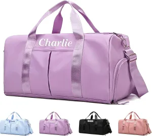 Personalized Duffel Bag Embroidered Sports Bag Gym Travel for Girls Men Weekender Kids Overnight Camp Bag with Wet Dry Pockets & Shoe Compartment Gift for Bridesmaid Cheerleading Dance Pack for Girls