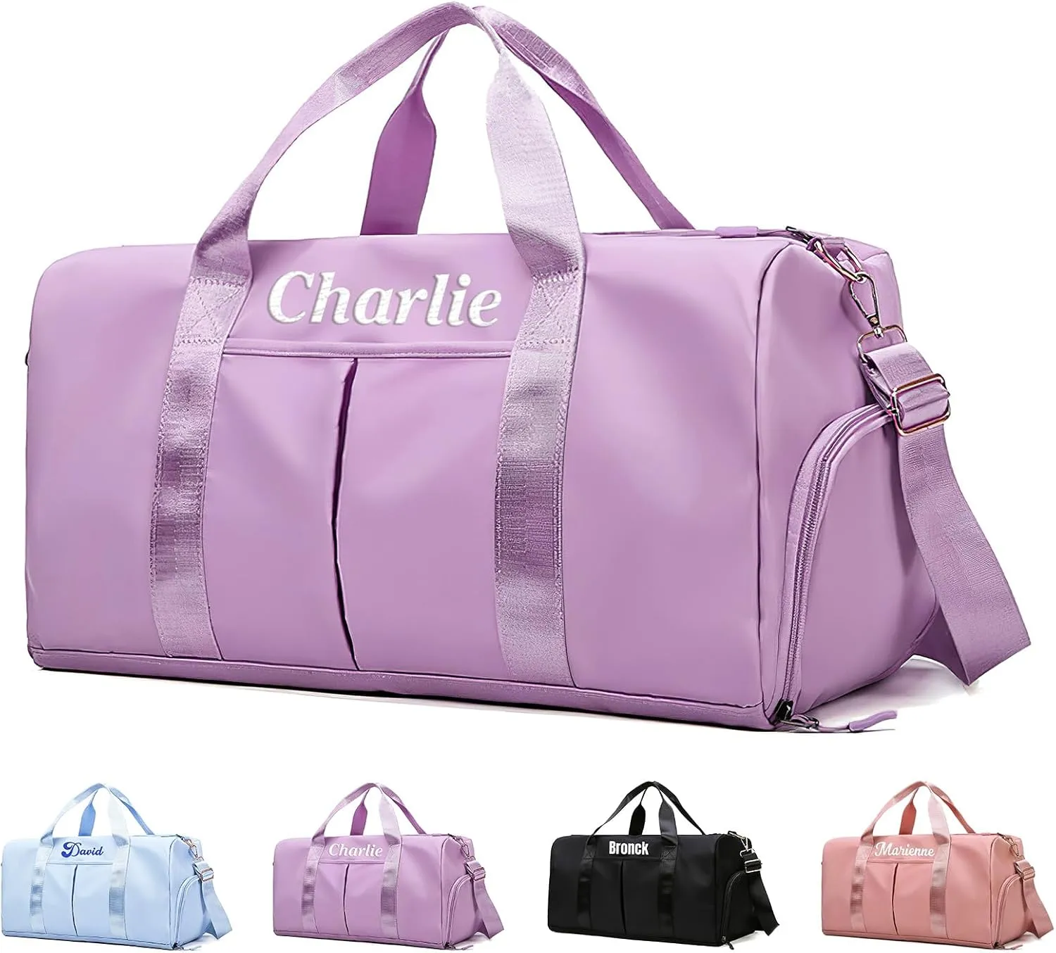 Personalized Duffel Bag Embroidered Sports Bag Gym Travel for Girls Men Weekender Kids Overnight Camp Bag with Wet Dry Pockets & Shoe Compartment Gift for Bridesmaid Cheerleading Dance Pack for Girls