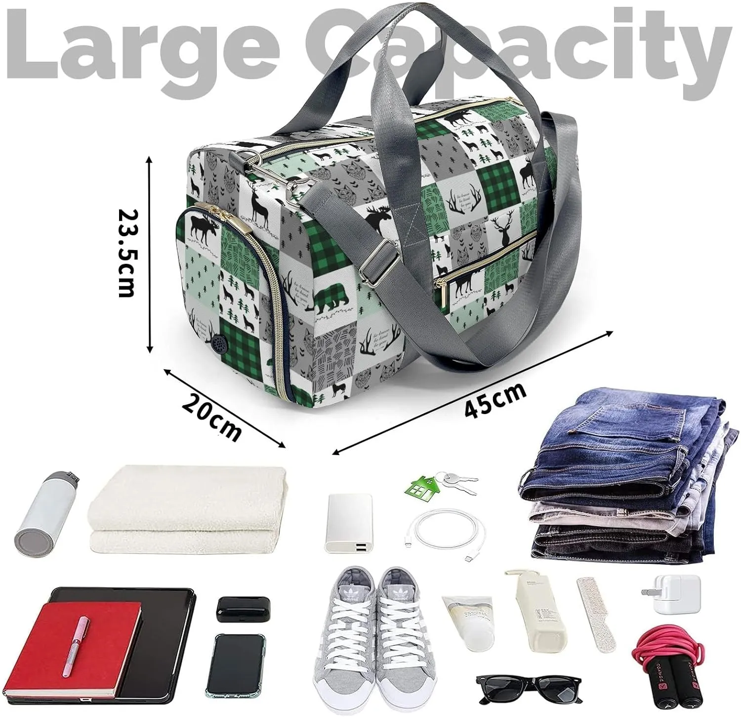 Personalized Duffel Bag Woodland Deer Bear Wolf Forest Pack Your Passion: Travel Bags for Sports and Fitness Gear