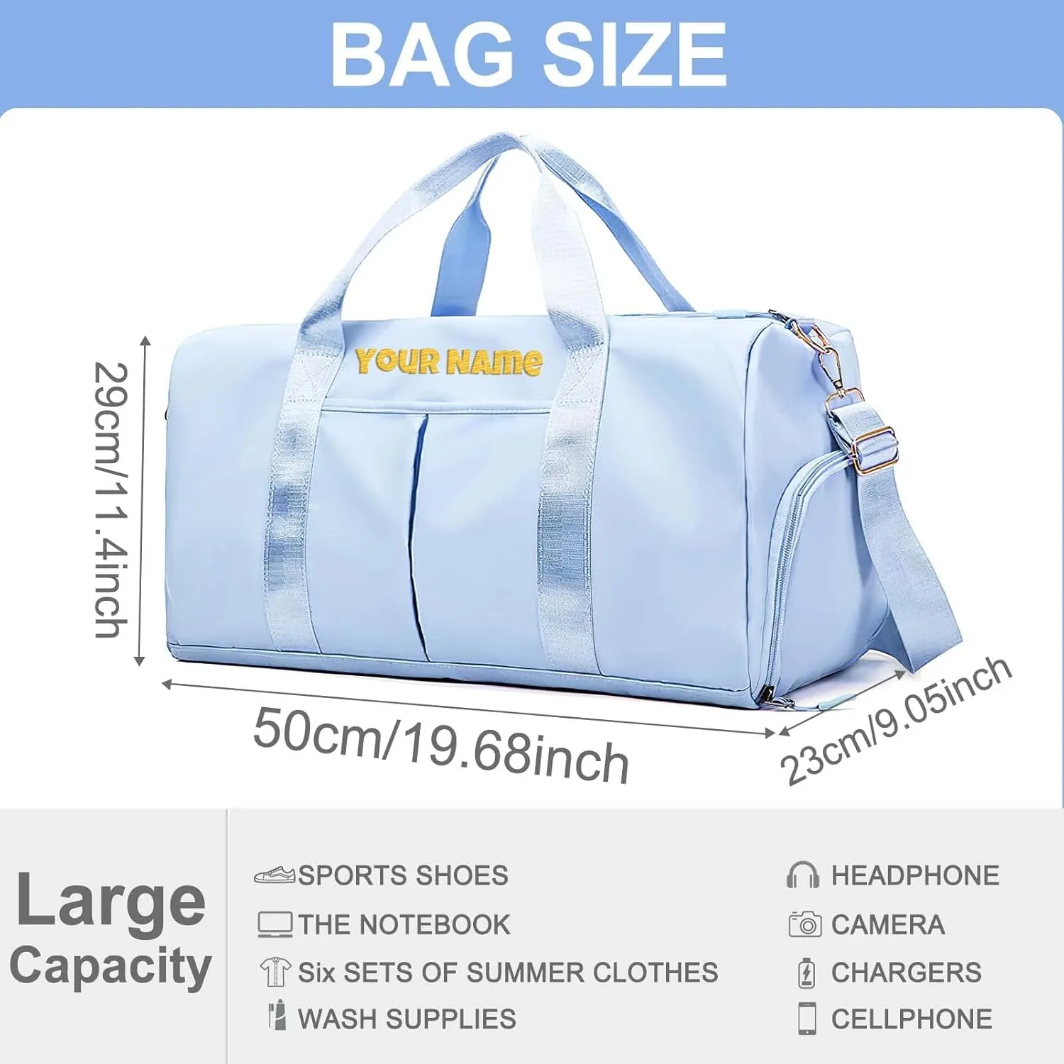 Personalized Duffel Bags Name Embroidered Custom Weekender Overnight Bag with Shoe Compartment Waterproof Gym Bag for Travel Women Men, Pink