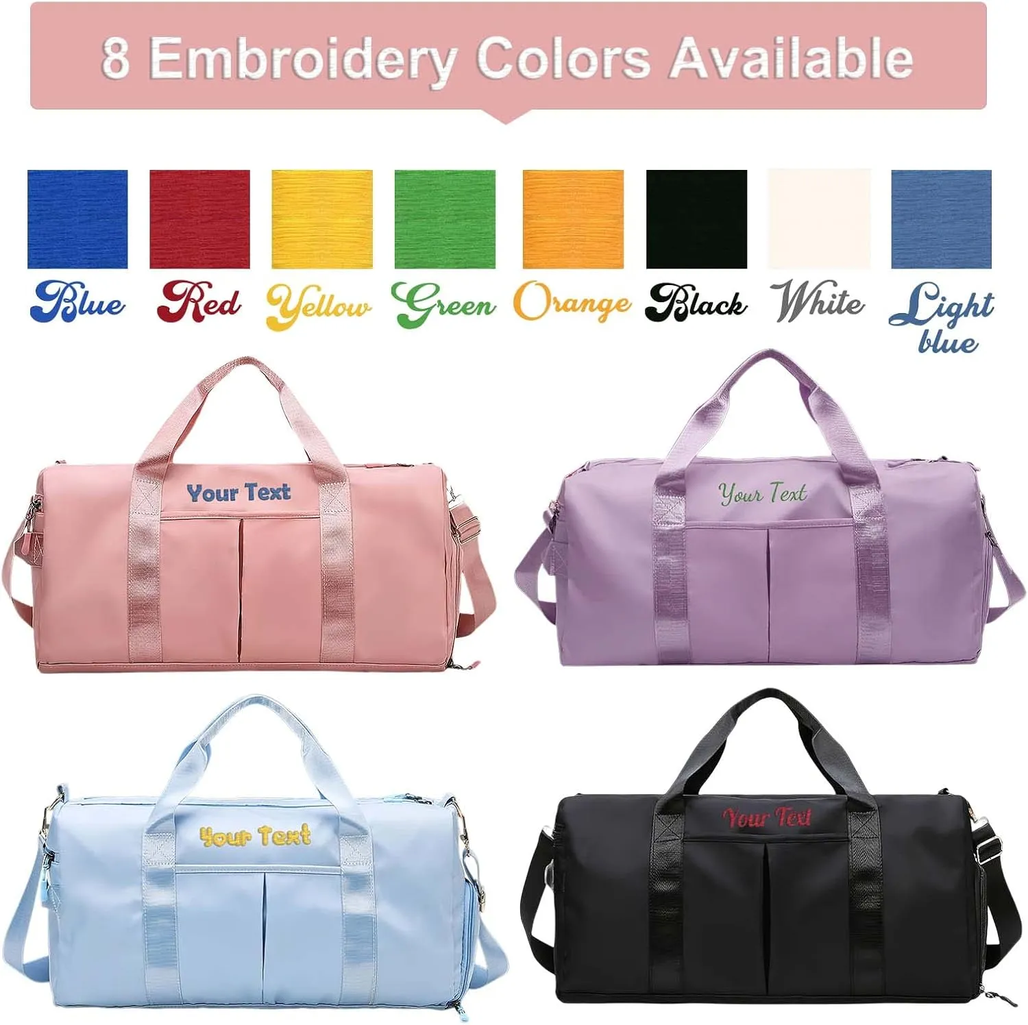 Personalized Duffel Bags Name Embroidered Custom Weekender Overnight Bag with Shoe Compartment Waterproof Gym Bag for Travel Women Men, Pink