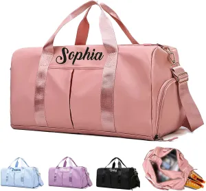 Personalized Duffel Bags Name Embroidered Custom Weekender Overnight Bag with Shoe Compartment Waterproof Gym Bag for Travel Women Men, Pink