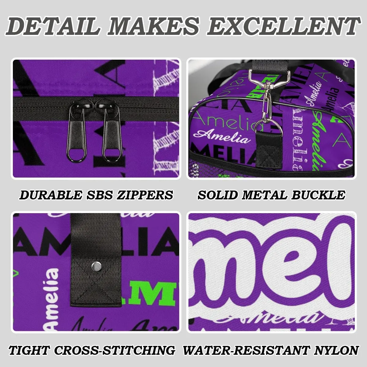 Personalized Duffel Bags Overnight Bag with Name Lightweight Travel Daycare Bag for Sleepover Weekender Bag Women Men Custom Text Gifts Indigo Purple