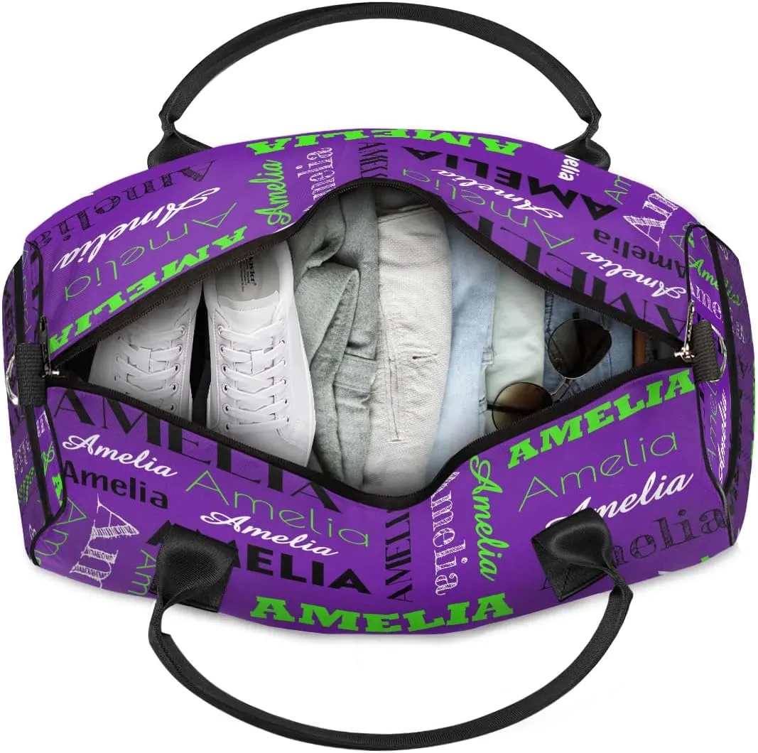 Personalized Duffel Bags Overnight Bag with Name Lightweight Travel Daycare Bag for Sleepover Weekender Bag Women Men Custom Text Gifts Indigo Purple