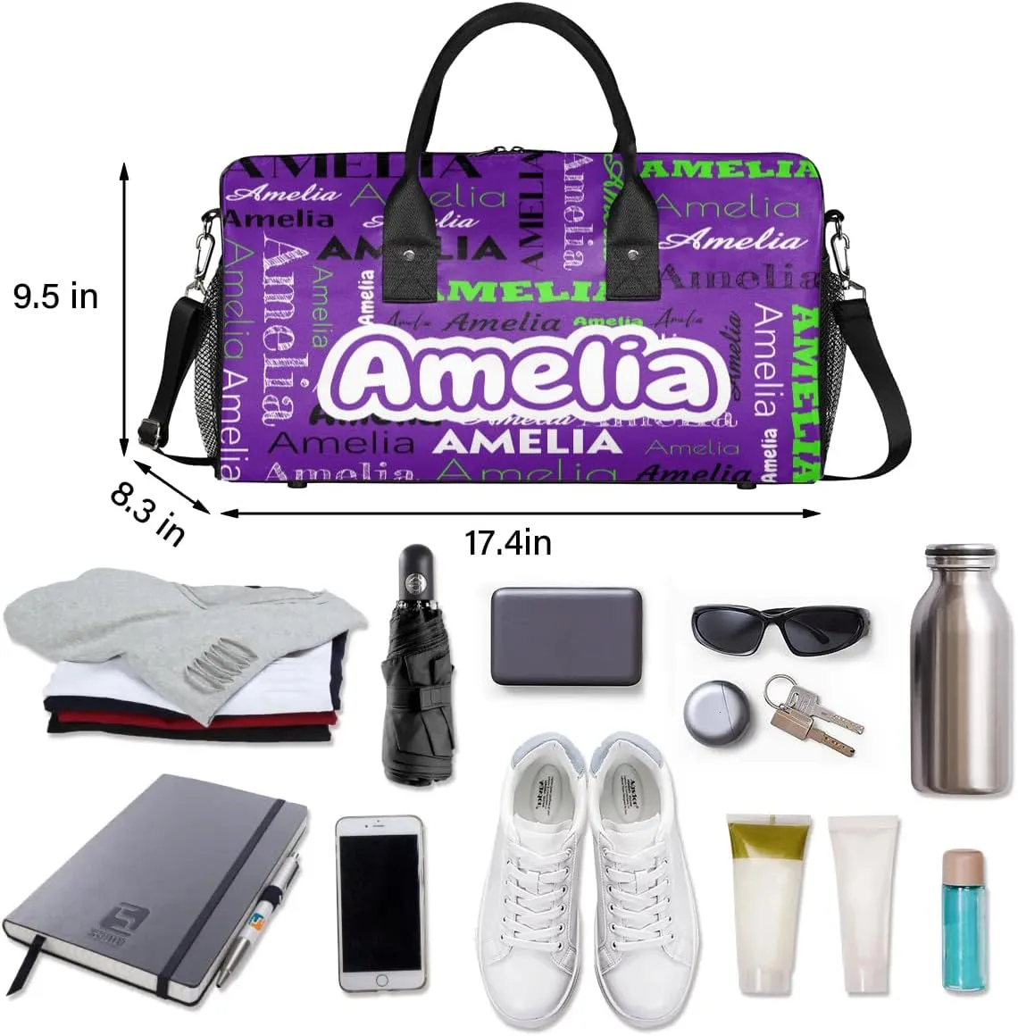 Personalized Duffel Bags Overnight Bag with Name Lightweight Travel Daycare Bag for Sleepover Weekender Bag Women Men Custom Text Gifts Indigo Purple