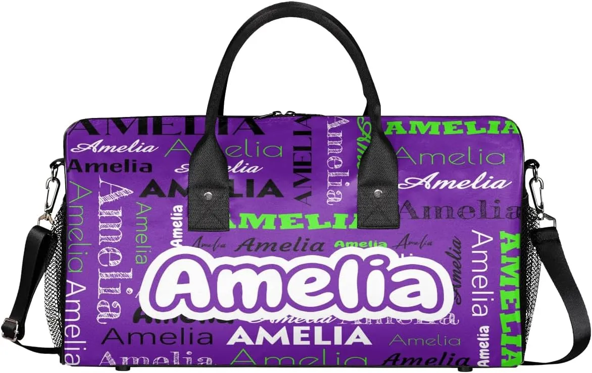 Personalized Duffel Bags Overnight Bag with Name Lightweight Travel Daycare Bag for Sleepover Weekender Bag Women Men Custom Text Gifts Indigo Purple