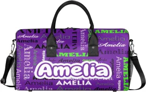 Personalized Duffel Bags Overnight Bag with Name Lightweight Travel Daycare Bag for Sleepover Weekender Bag Women Men Custom Text Gifts Indigo Purple