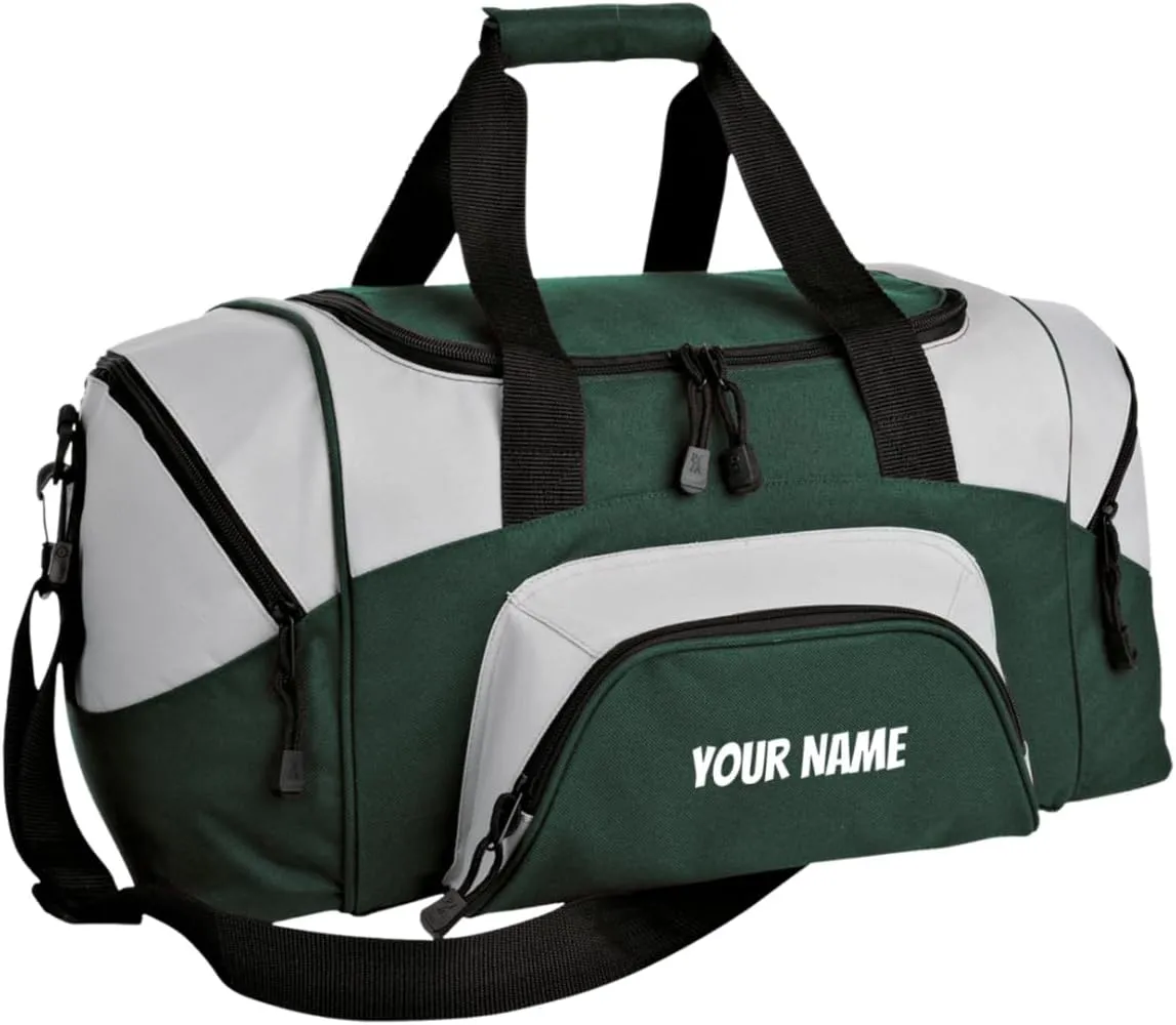 Personalized Duffle Bag Custom Gym Embroidered Bags with Your Name Text for Travel Sports Dance Overnight Bag for Men and Women-Hunter Green/Grey