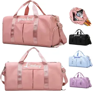 Personalized Duffle Bag Pink Custom Gym Travel Sports Bag Name Embroidered Dry Wet Separated Bags Bridesmaid Gift Waterproof