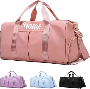 Personalized Duffle Bag Pink Sport Gym Travel Bags Embroidered Name Text,Custom Dry Wet Separated Overnight Weekender Waterproof Bag Gift