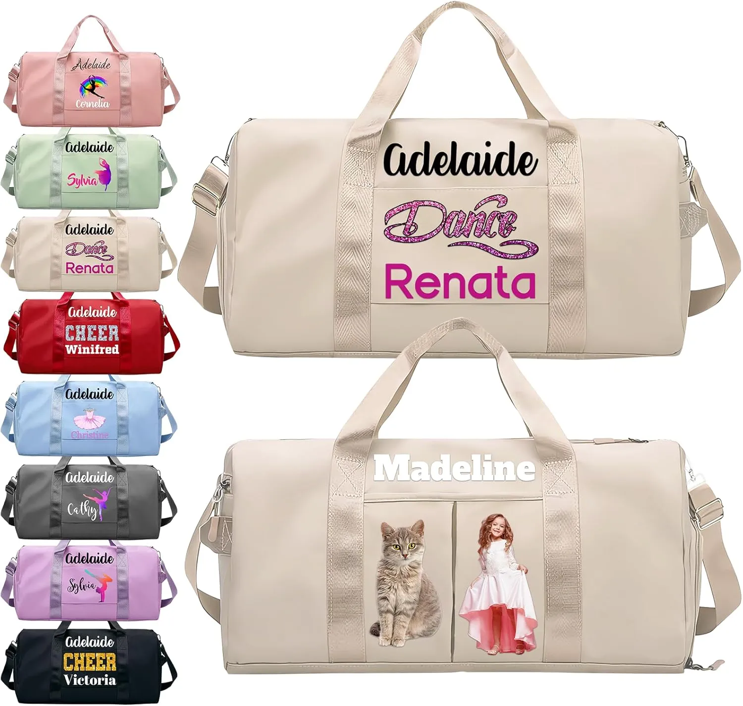 Personalized Duffle Bag Printed Photo Name Custom Dry Wet Separated Sport Gym Bags with Pockets & Shoe Customized Dance Cheer Ballet Team Travel Bags Gift for Women Girls