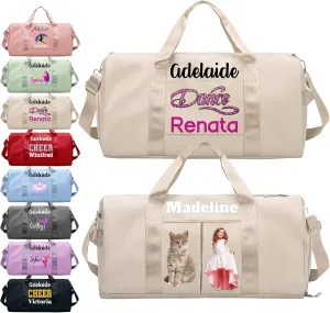 Personalized Duffle Bag Printed Photo Name Custom Dry Wet Separated Sport Gym Bags with Pockets & Shoe Customized Dance Cheer Ballet Team Travel Bags Gift for Women Girls