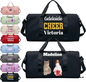 Personalized Duffle Bag Printed Photo Name Custom Dry Wet Separated Sport Gym Bags with Pockets & Shoe Customized Dance Cheer Ballet Team Travel Bags Gift for Women Girls
