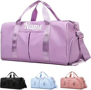 Personalized Duffle Bag Purple Sport Gym Travel Bags Embroidered Name Text,Custom Dry Wet Separated Overnight Weekender Waterproof Bag Gift