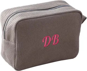 Personalized Embroidered Makeup Bag,Custom Waffle Fabric Cosmetic Pouch for Women, Travel Makeup Pouch (1, Gray)