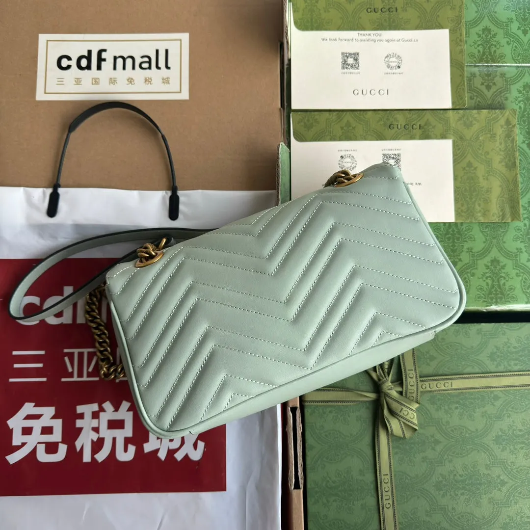 Personalized hardware gold turquoise gg calfskin Convenient delivery 26cm Gucci marmont