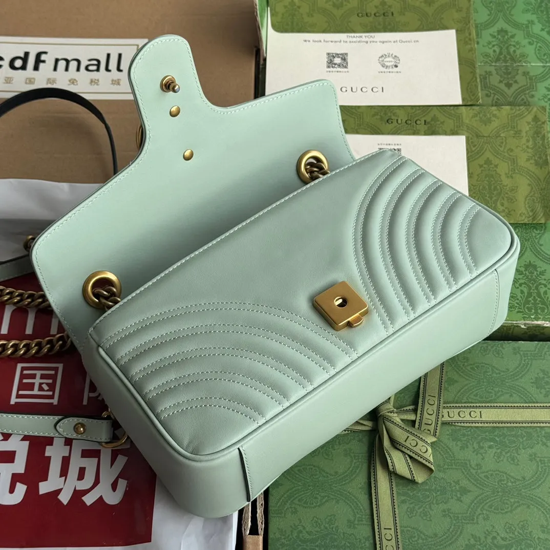 Personalized hardware gold turquoise gg calfskin Convenient delivery 26cm Gucci marmont