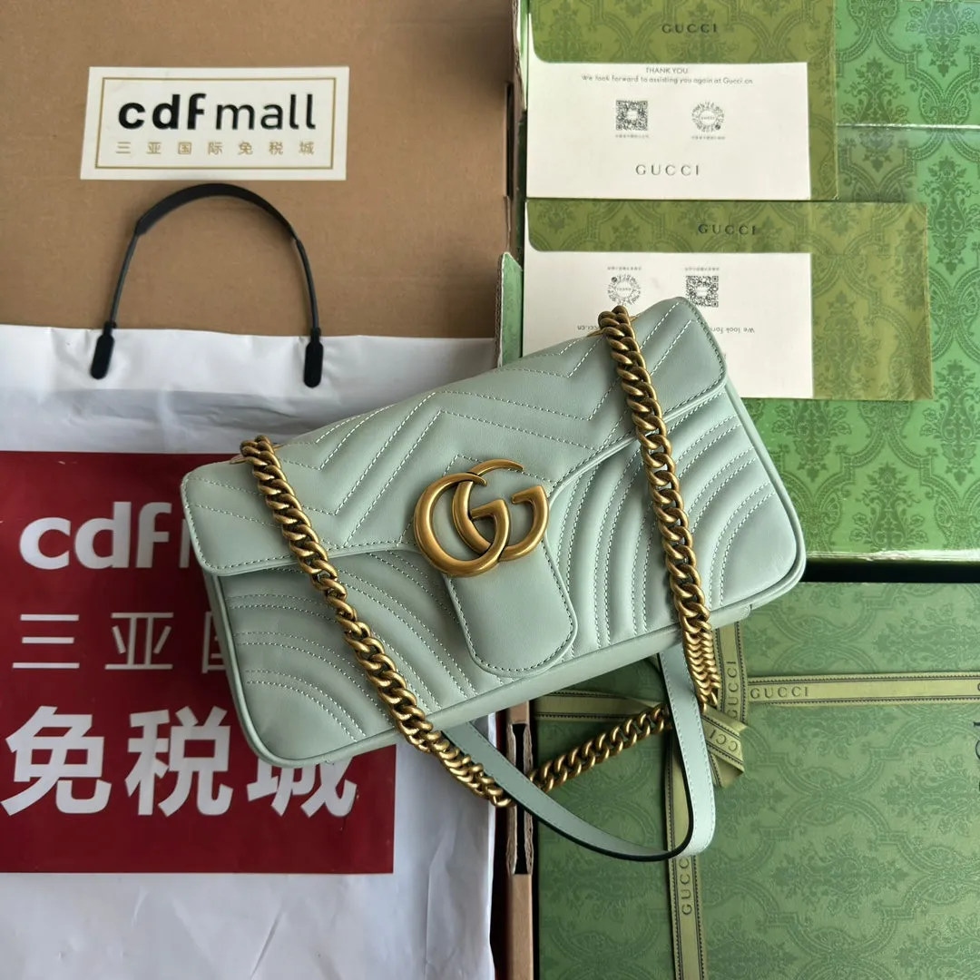 Personalized hardware gold turquoise gg calfskin Convenient delivery 26cm Gucci marmont